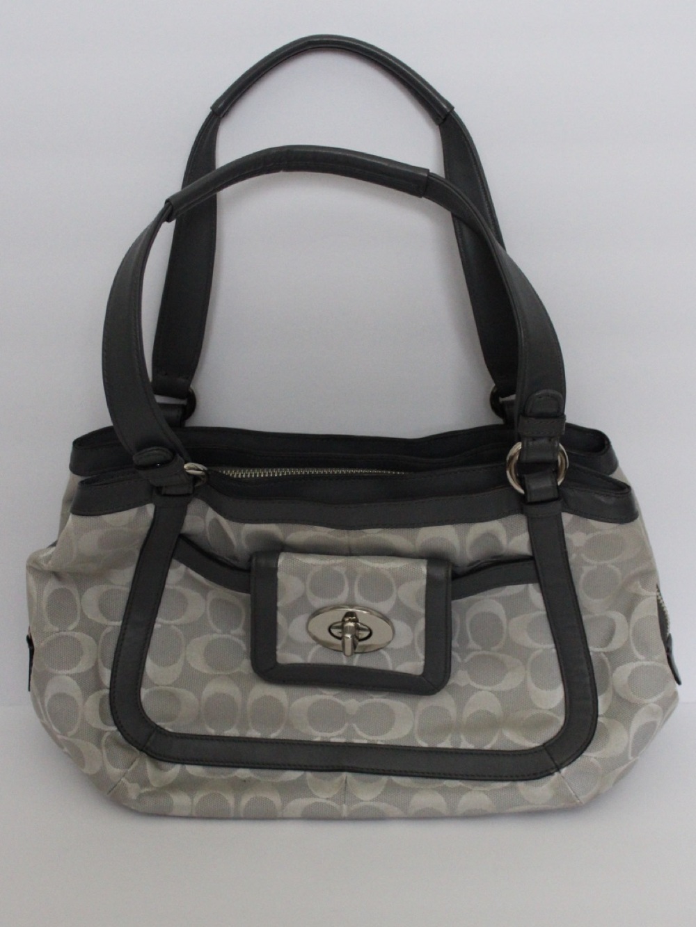 Coach Vintage Signature Cricket Satchel Gray Silver Monogram Tote Shoulder Bag